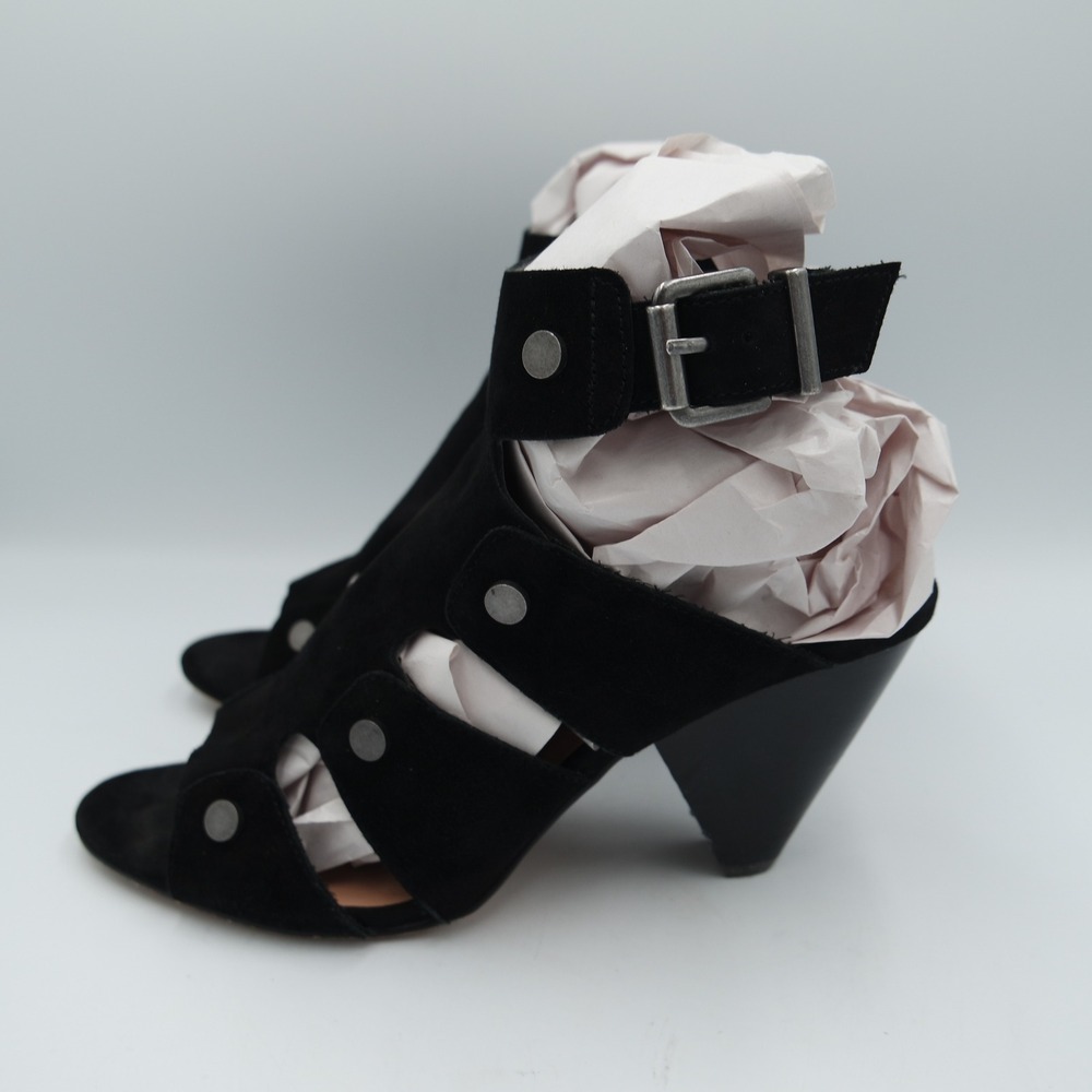 Audrey Brooke Katy Womens Black Suede Studded Cage Cone Heel Sandals Size 7.5